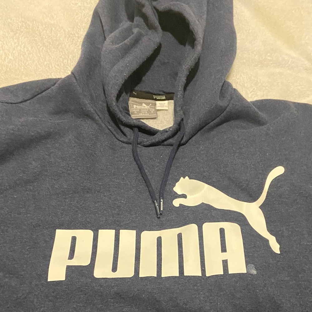 Puma Men's Navy Crewneck Hoodie with White Logo - Picture 4 of 10